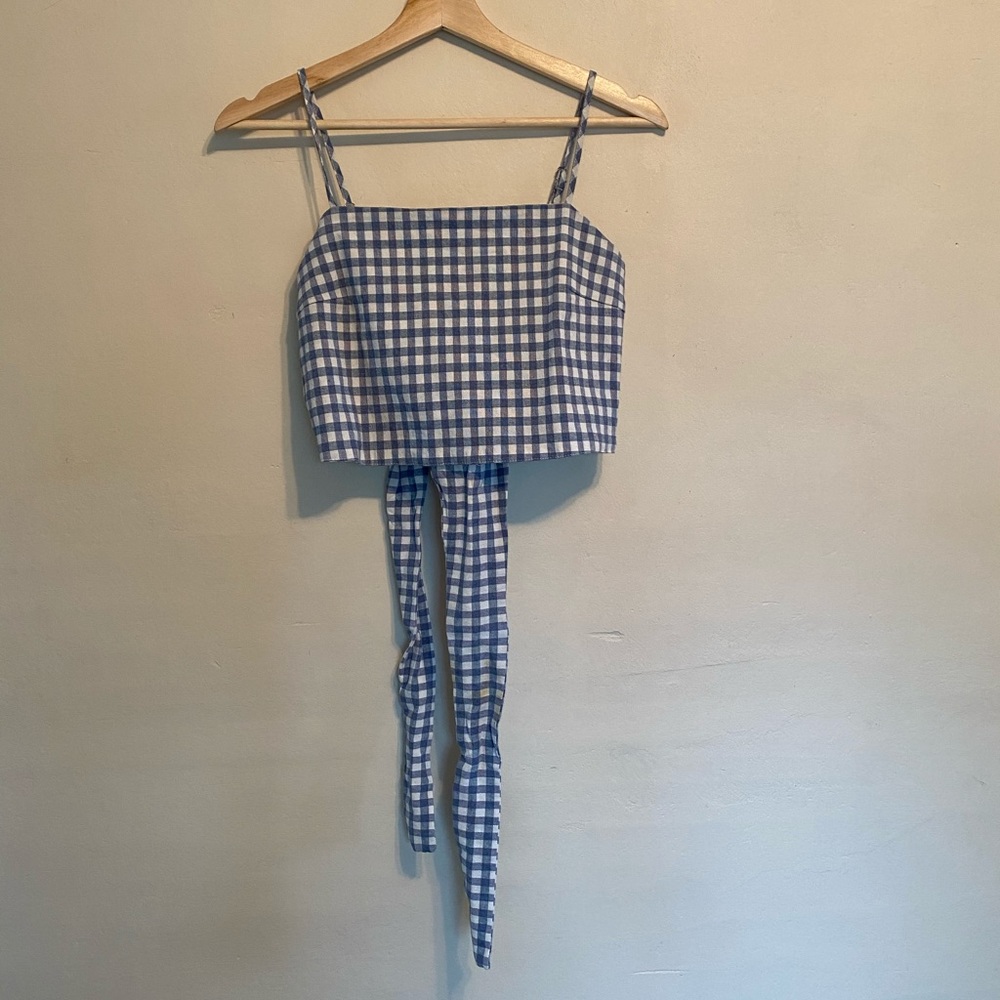 Cropped checkered tie top
